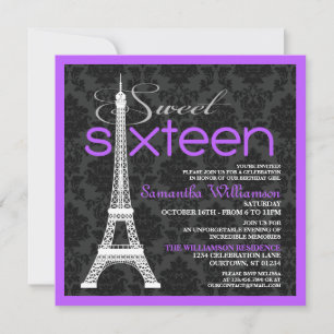 Purple Paris Sweet 16 Invitations
