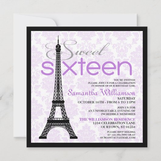 Purple Paris Sweet 16 Invitations (Devant)