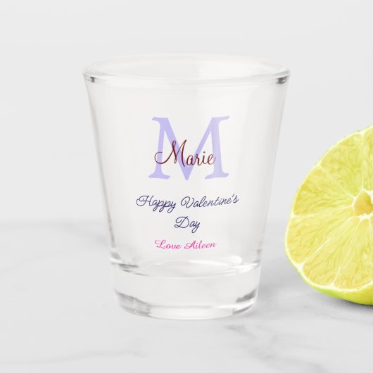 Purple pastel happy Valentine's day pink monogram Shot Glas (Voorkant)