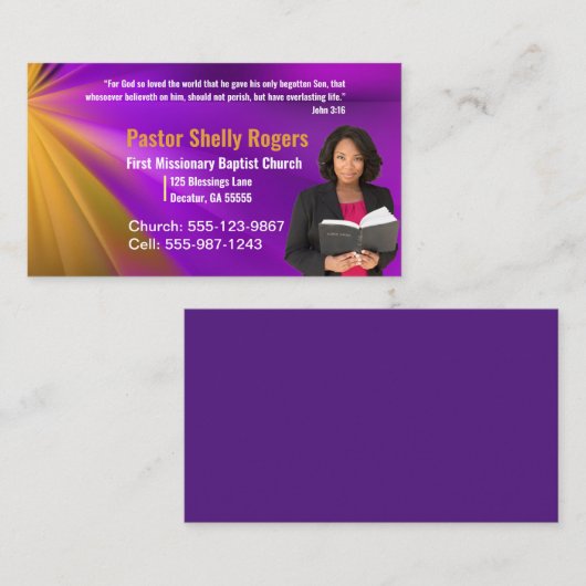 Purple Pastor ou Deacon Photo Church Carte de visi (Devant / Derrière)
