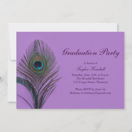 Purple Peacock Graduation Invitation (Devant)