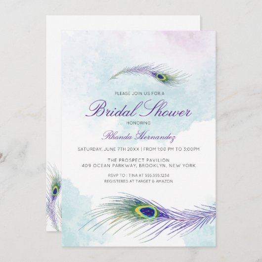 Purple Peacock Invitation à la douche nuptiale (Devant / Derrière)