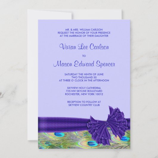 Purple Peacock Invitations de mariage (Devant)