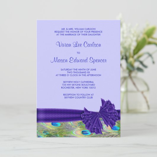 Purple Peacock Invitations de mariage (Debout devant)