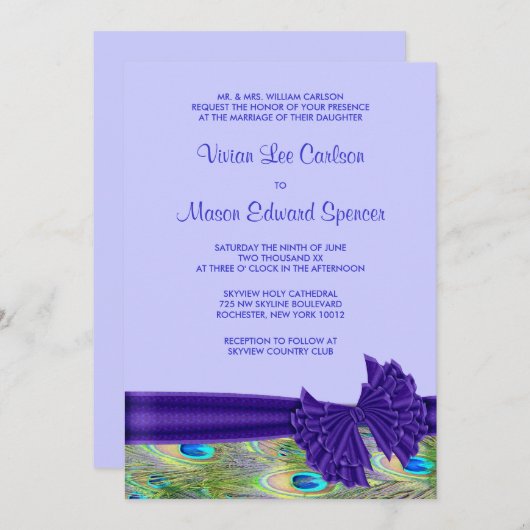 Purple Peacock Invitations de mariage (Devant / Derrière)