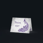 Purple Peacock Leaf Vine Mariage Merci Cartes<br><div class="desc">Express vos remerciements à la famille et aux invités avec cet élégant carte de remerciements mariage de vigne pourpre Peacock Leaf. Le design de la carte est composé d'un arrière - plan gris clair avec un paon violet plein de vitamine et un embellissement de la vigne. Papier à lettres mariage...</div>