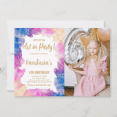 Purple Peinture Anniversaire Invitation avec photo (Devant)