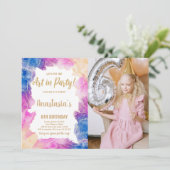 Purple Peinture Anniversaire Invitation avec photo (Debout devant)