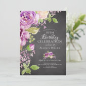 Purple Peonies Floral 16e anniversaire Invitation (Debout devant)