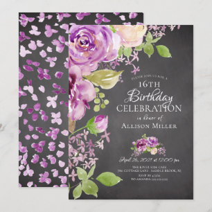 Purple Peonies Floral 16e anniversaire Invitation