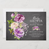 Purple Peonies Floral Baby shower Invitation (Devant)