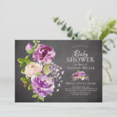 Purple Peonies Floral Baby shower Invitation (Debout devant)