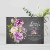 Purple Peonies Floral Bridal Show Invitation (Debout devant)