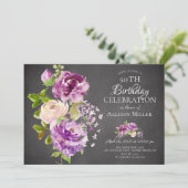 Purple Peonies Floral Invitation d'anniversaire (Debout devant)