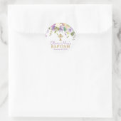 Purple Peonies Girl Baptism Favoriser Stickers Tag (Sac)