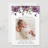 Purple Peony Baby Photo Faire-part de naissance (Devant)