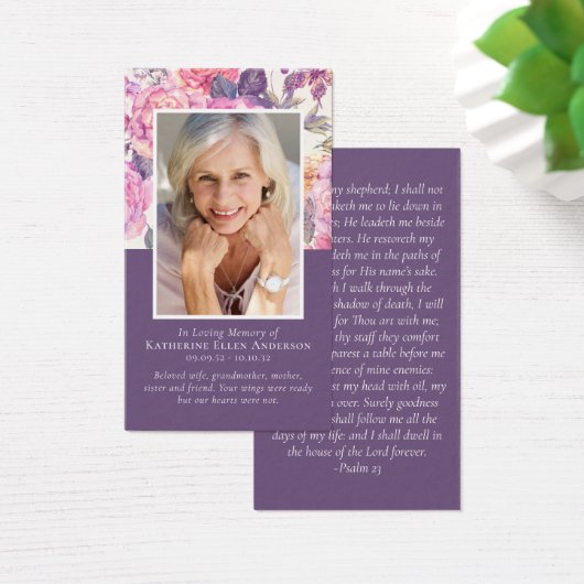 Purple Peony Floral Memorial Prayer Card (Bureau)