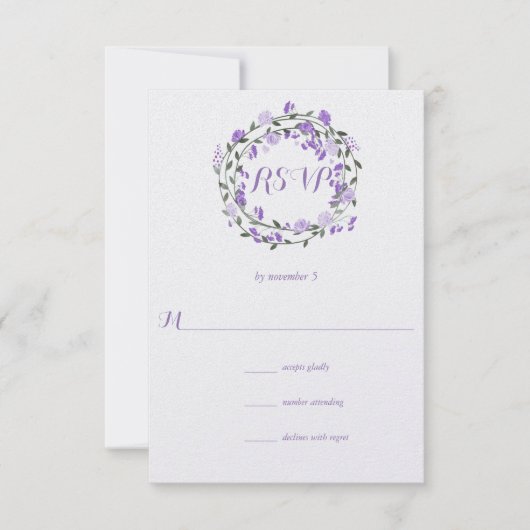 Purple Peony Floral Wreath Wedding RSVP (Devant)