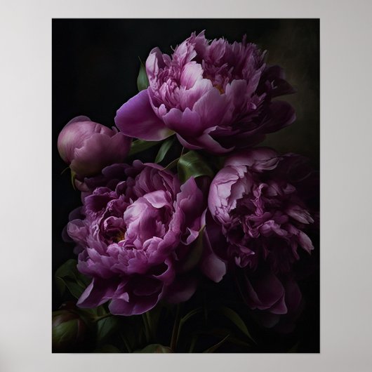 Purple Peony Flowers Art Imprimer Poster (Devant)