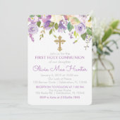 Purple Peony Girl First Holy Communion Invitation (Debout devant)