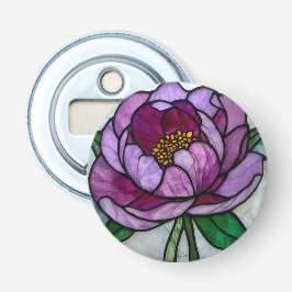 Purple Peony Stained Glass Button Flesopener