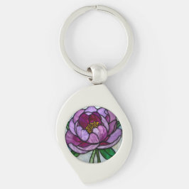 Purple Peony Stained Glass Sleutelhanger