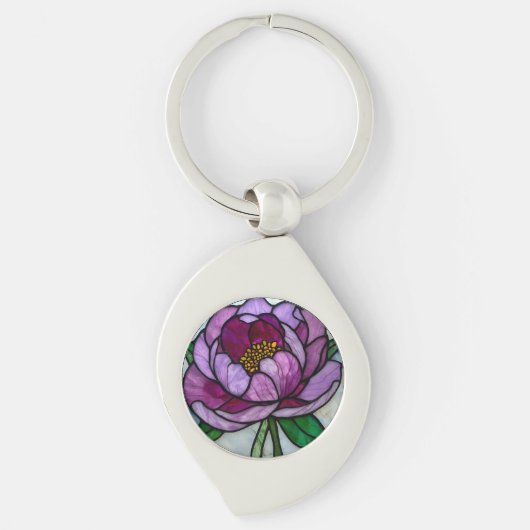 Purple Peony Stained Glass Sleutelhanger (Voorkant)