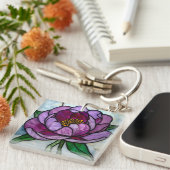 Purple Peony Stained Glass Sleutelhanger (Voorkant Rechts)