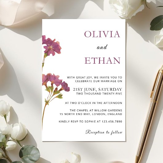 Purple Petunia Floral Wedding Invitation