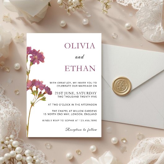 Purple Petunia Floral Wedding Invitation