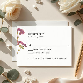 Purple Petunia Floral Wedding RSVP Card Kaartje