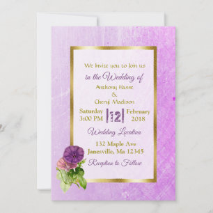 Purple Petunias et Gold Wedding Invitations