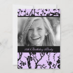 Purple Photo 18th Birthday Party Invitations<br><div class="desc">Photo sur mesure 18e anniversaire invitations fête dans élégant motif floral japonais noir et violet. Ajoutez votre photo et les détails de votre fête pour une invitation unique et élégante à la fête d'anniversaire.</div>