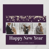 Purple Photo Collage Bonne Carte Nouvel An (Devant / Derrière)