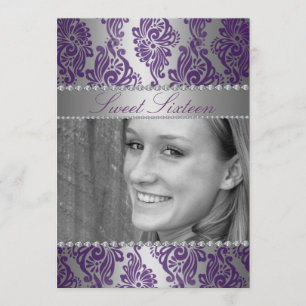 Purple Photo Floral Imprimer Sweet 16 invitation d