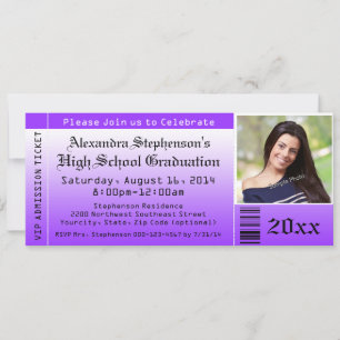 Purple Photo Graduation Billet Invitations