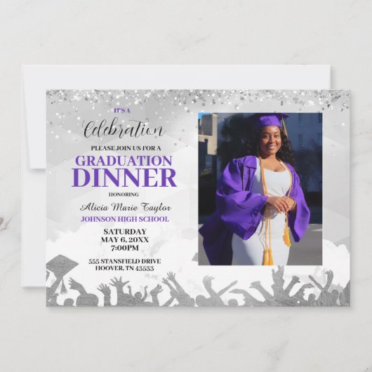 Purple Photo Graduation Party Invitation (Devant)