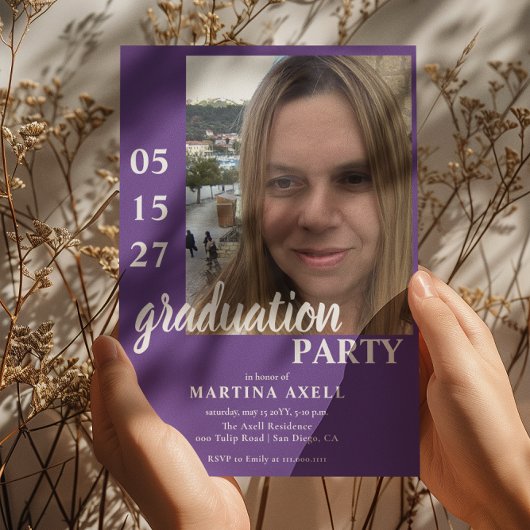 Purple Photo Graduation Party Invitation