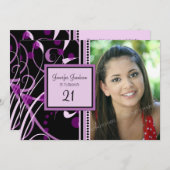 Purple Photo Invitations à la fête d'anniversaire (Devant / Derrière)