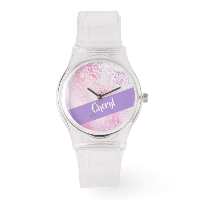 Purple, pink and white schaduwglitter horloge (Voorkant)