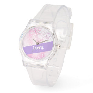 Purple, pink and white schaduwglitter horloge