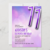 Purple Pink Bokeh 11ème anniversaire Invitation (Devant)