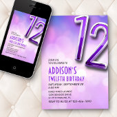 Purple Pink Bokeh 12ème anniversaire Invitation