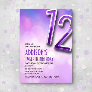 Purple Pink Bokeh 12ème anniversaire Invitation
