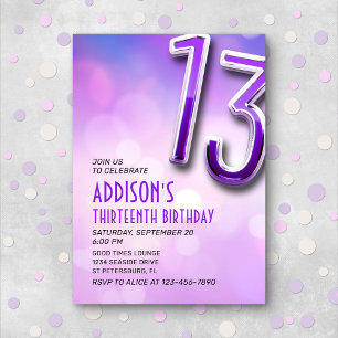 Purple Pink Bokeh 13ème anniversaire Invitation