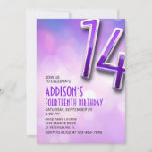 Purple Pink Bokeh 14ème anniversaire Invitation (Devant)