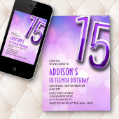 Purple Pink Bokeh 15e anniversaire Invitation
