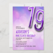 Purple Pink Bokeh 19ème anniversaire Invitation (Devant)