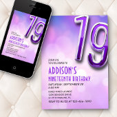 Purple Pink Bokeh 19ème anniversaire Invitation