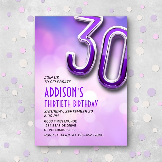 Purple Pink Bokeh 30e Invitation anniversaire